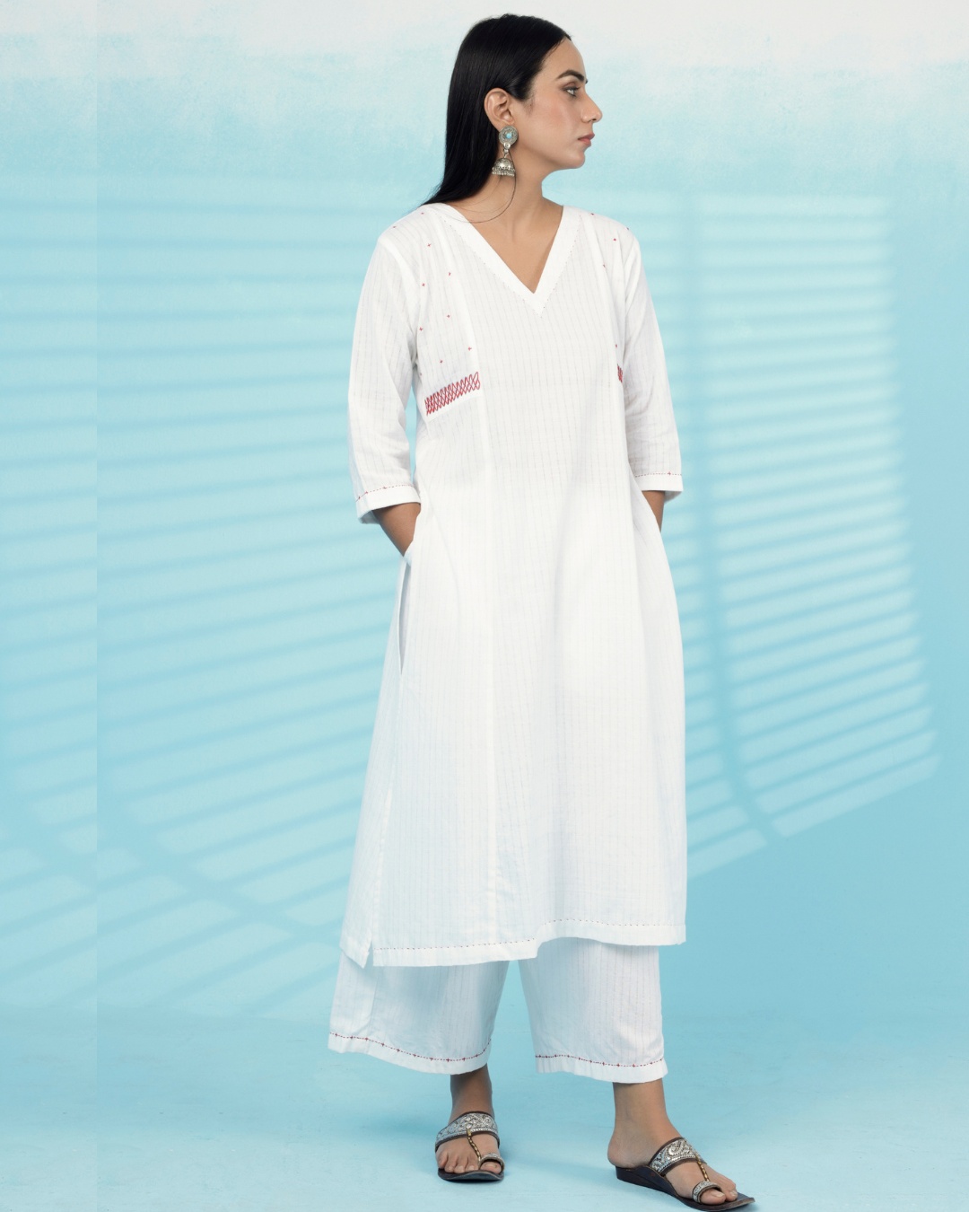 Shop white straight kurta set online at bebaakstudio.com