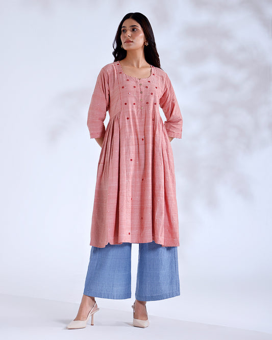 Blush Coral Mirror Handwoven Cotton Tunic Set