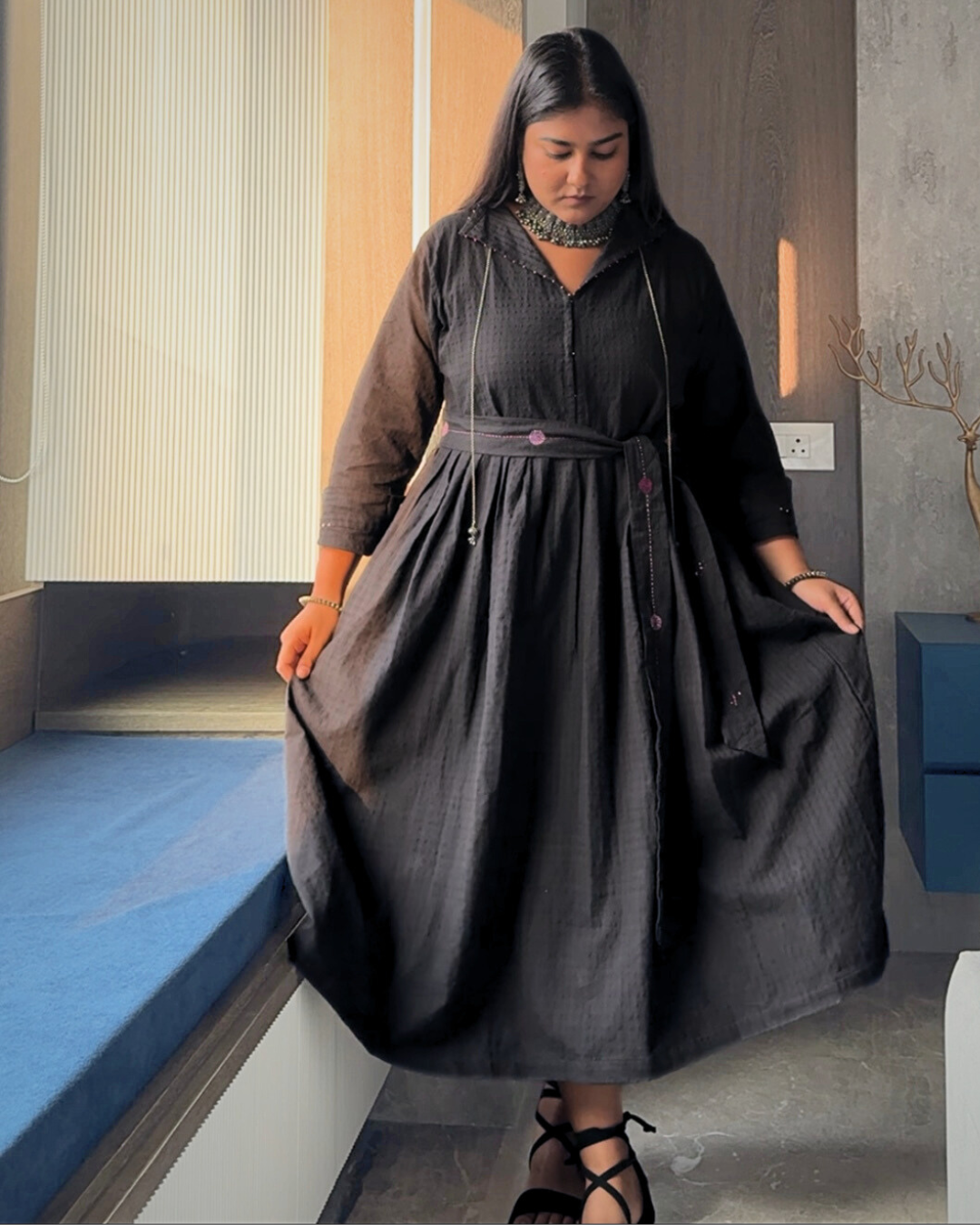 Sarah black pleat dress
