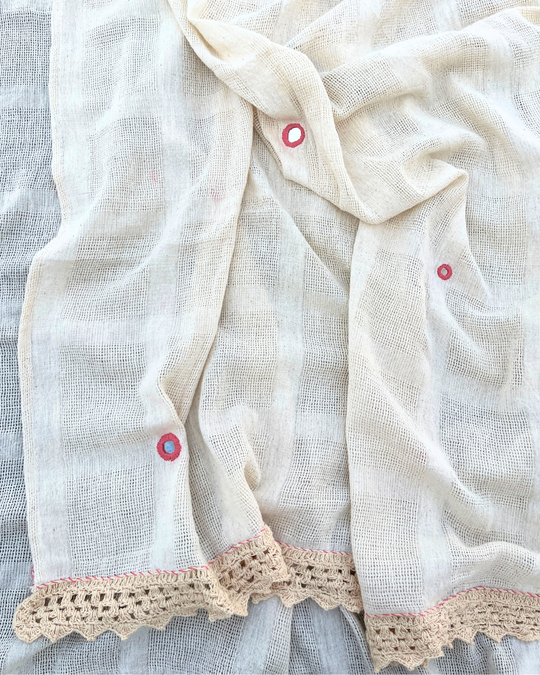 Mirror Embroidered Kora Dupatta