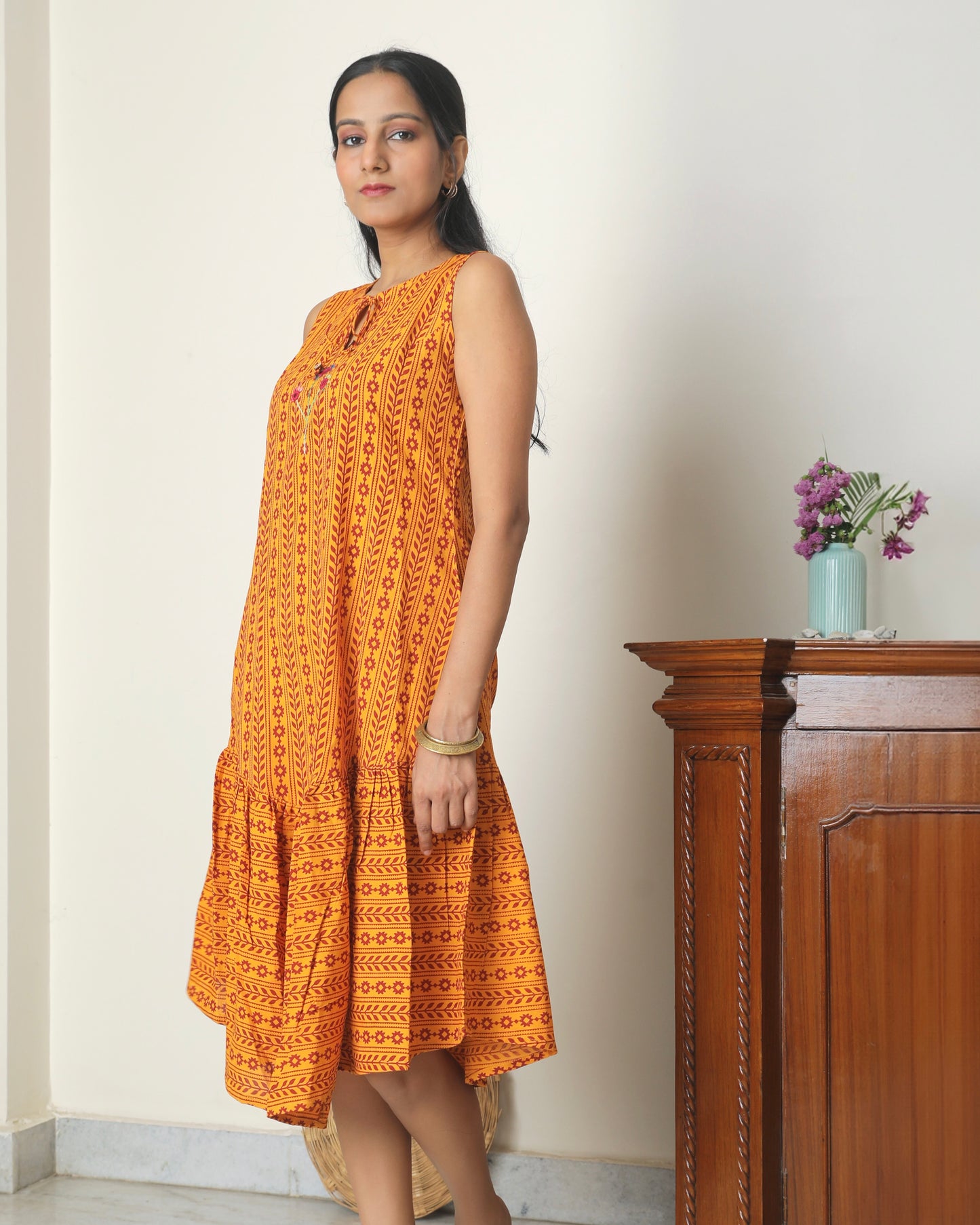 Yellow Bagh print A line dress from Bebaak