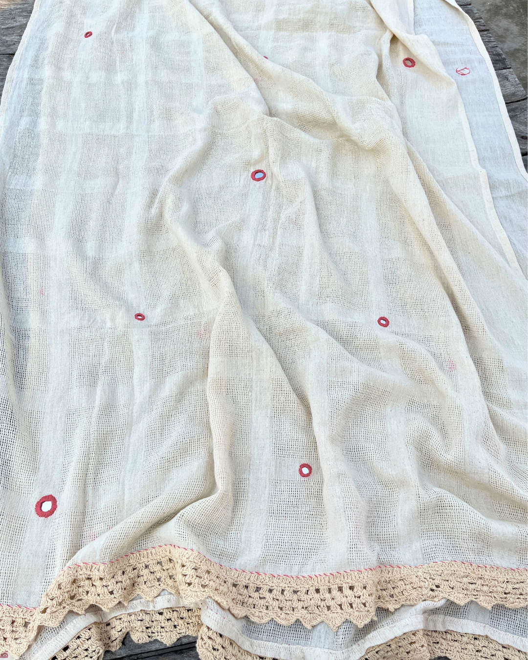 Mirror Embroidered Kora Dupatta