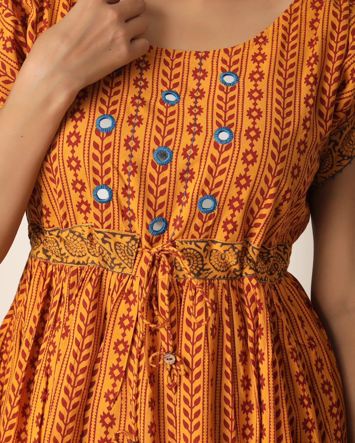 Yellow Bagh print midi dress from Bebaak
