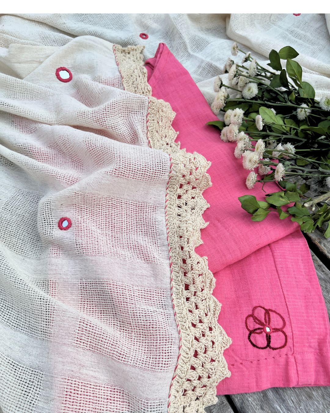 Mirror Embroidered Kora Dupatta