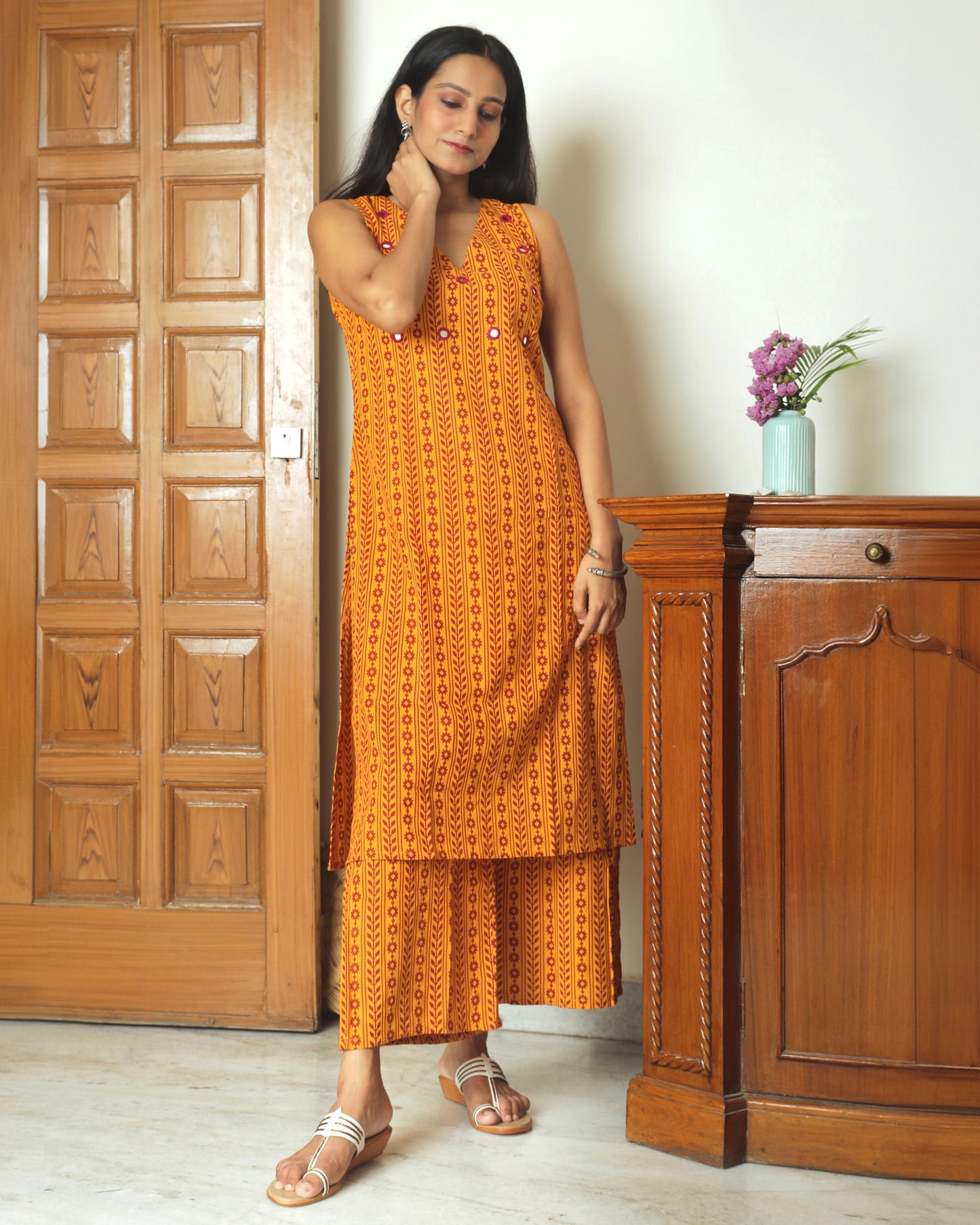 Shop yellow Bagh print cotton tunic set online at bebaakstiudio.com
