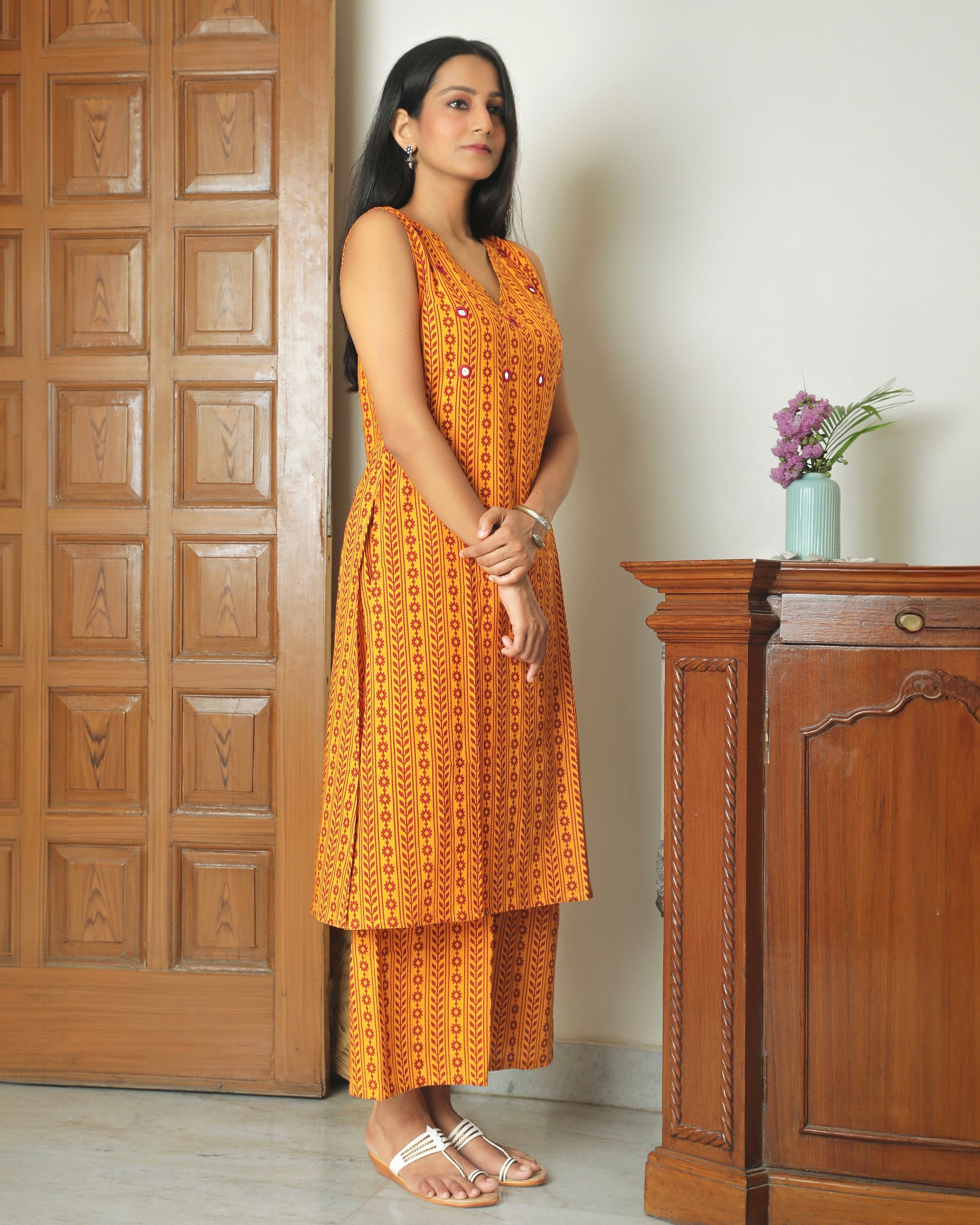 Shop yellow Bagh print cotton tunic set online at bebaakstiudio.com