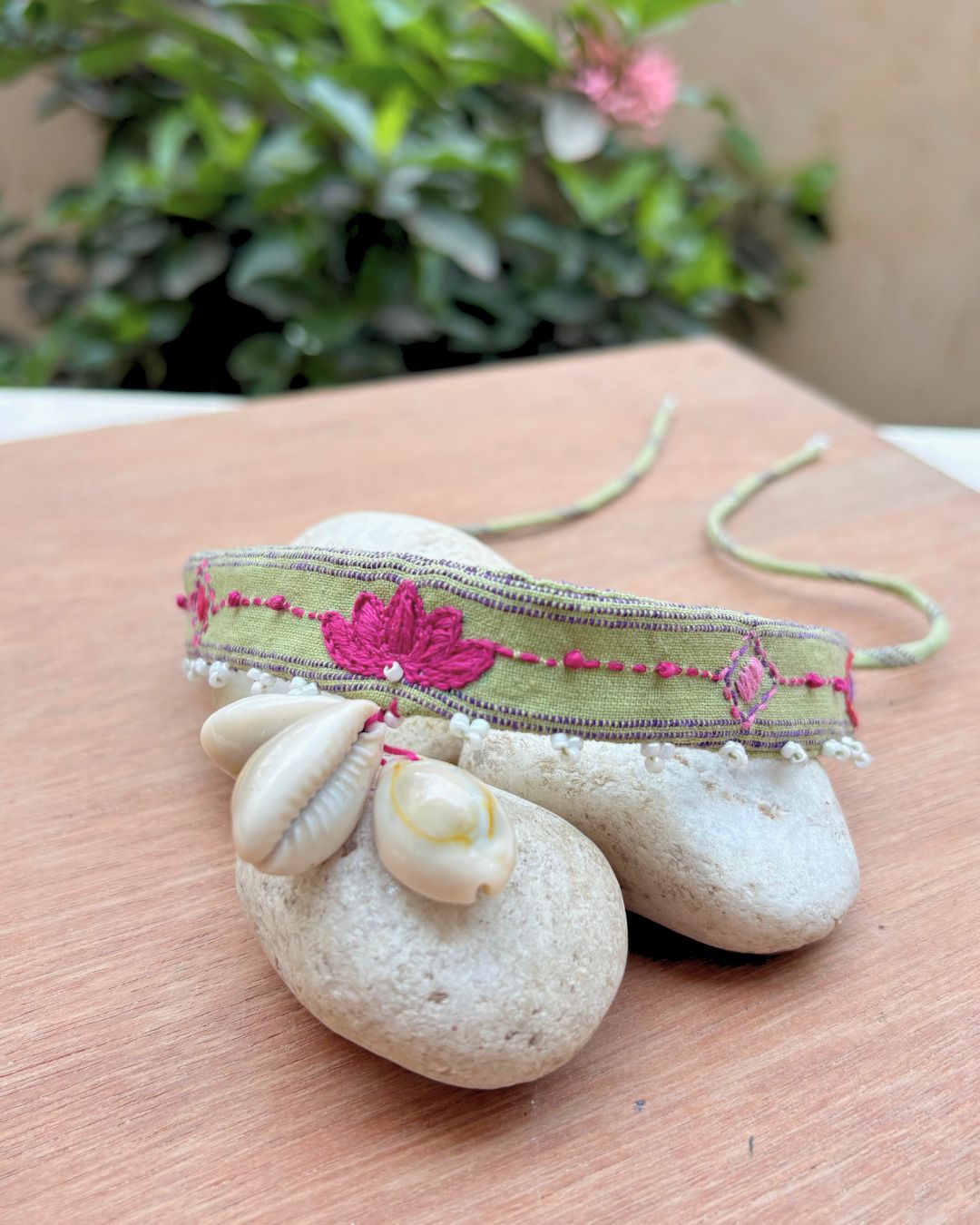 Lotus embroidered choker