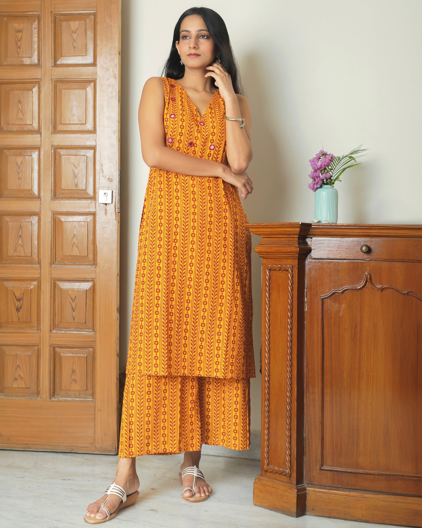 Shop yellow Bagh print cotton tunic set online at bebaakstiudio.com