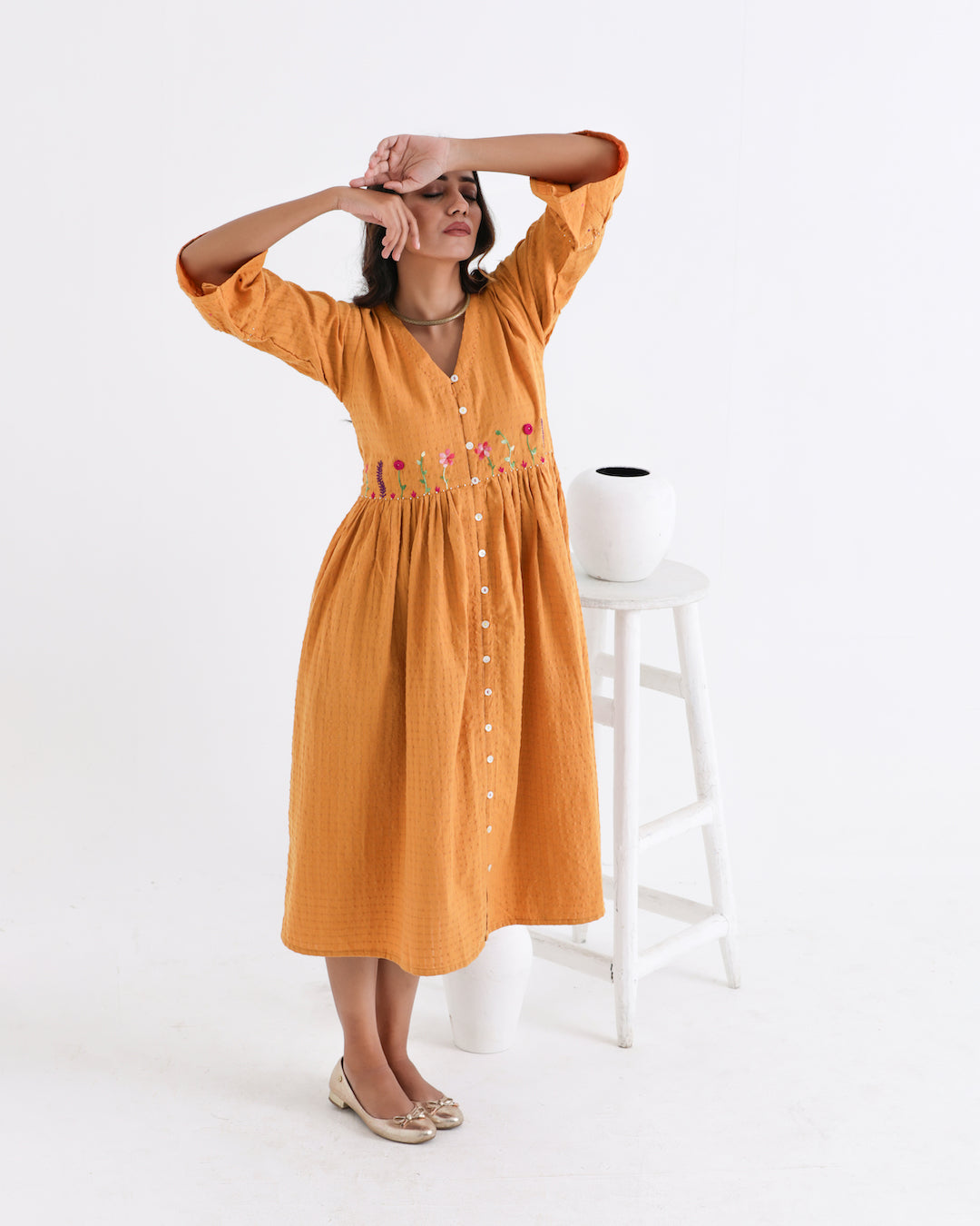 Shop Yellow embroidered dresse for Diwali from Bebaak