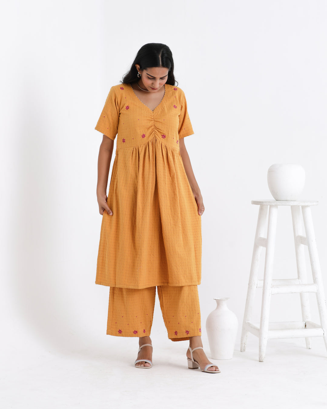 Shop earthy yellow kurta palazzo tunic set from Bebaak : Festive wear and casual wear