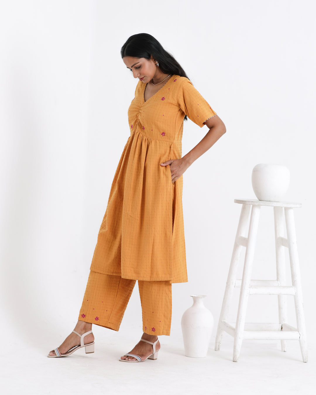 Shop earthy yellow kurta palazzo tunic set from Bebaak : Festive wear and casual wear