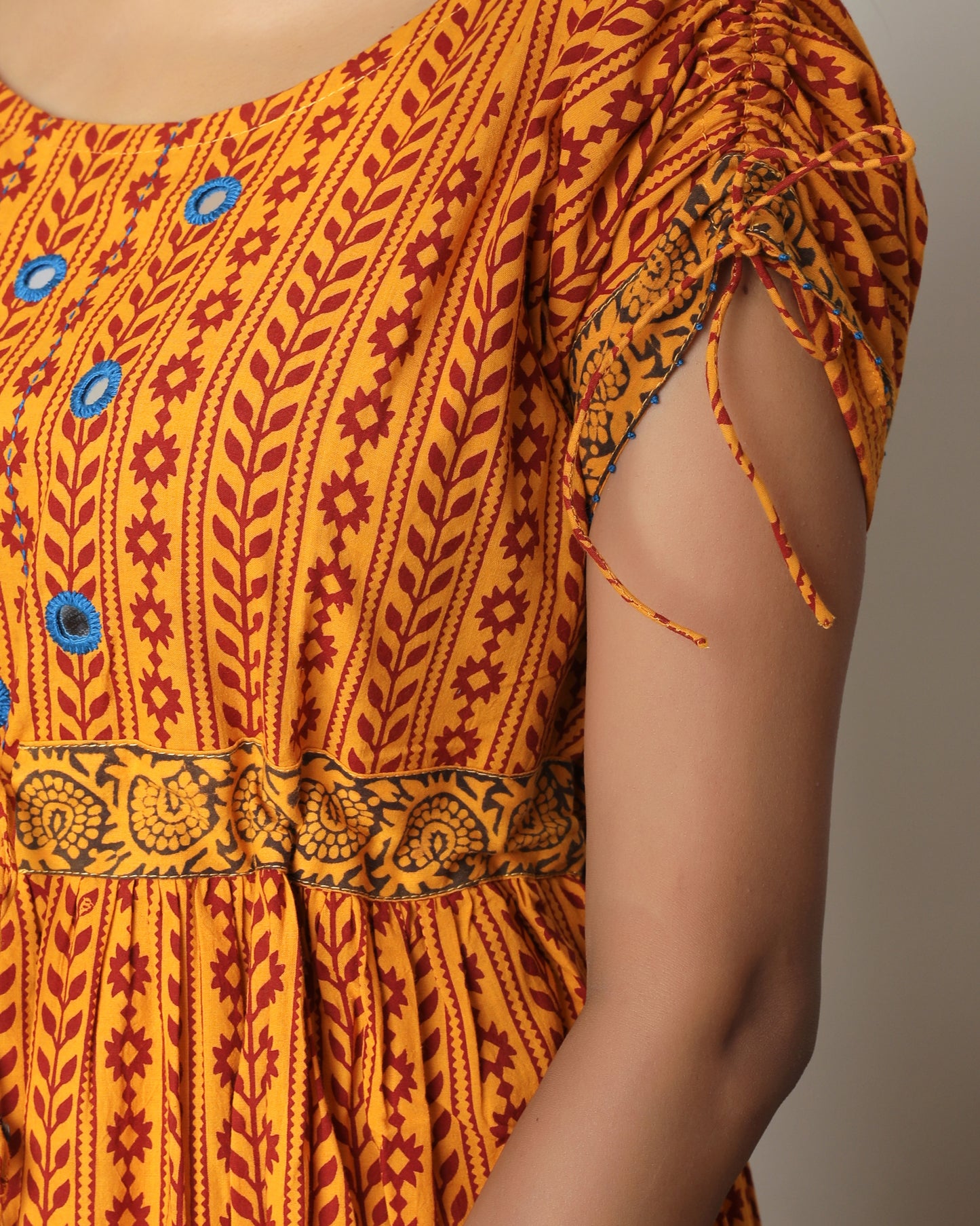 Yellow Bagh print midi dress from Bebaak