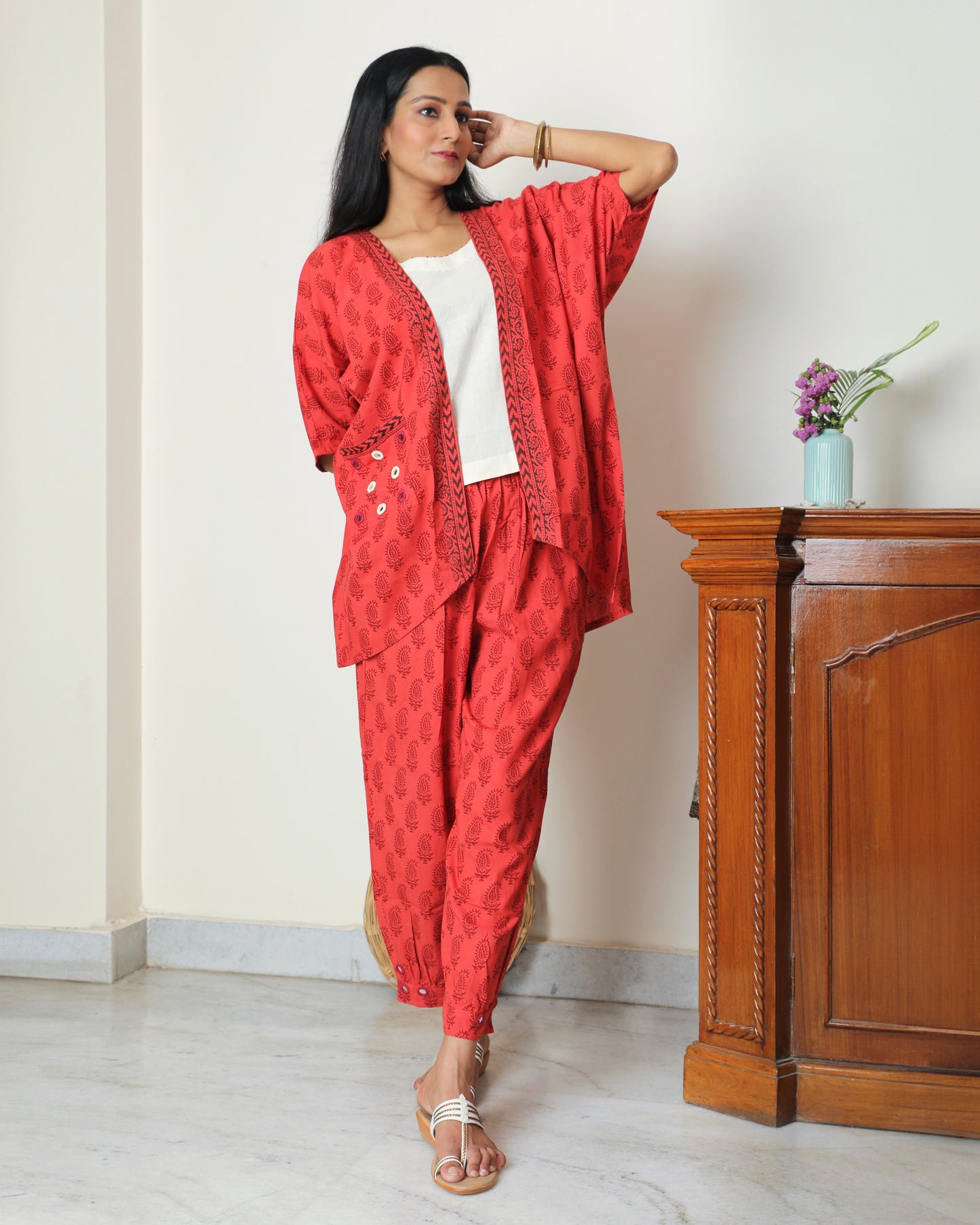 shop Red bagh block print cotton co-ordinate
