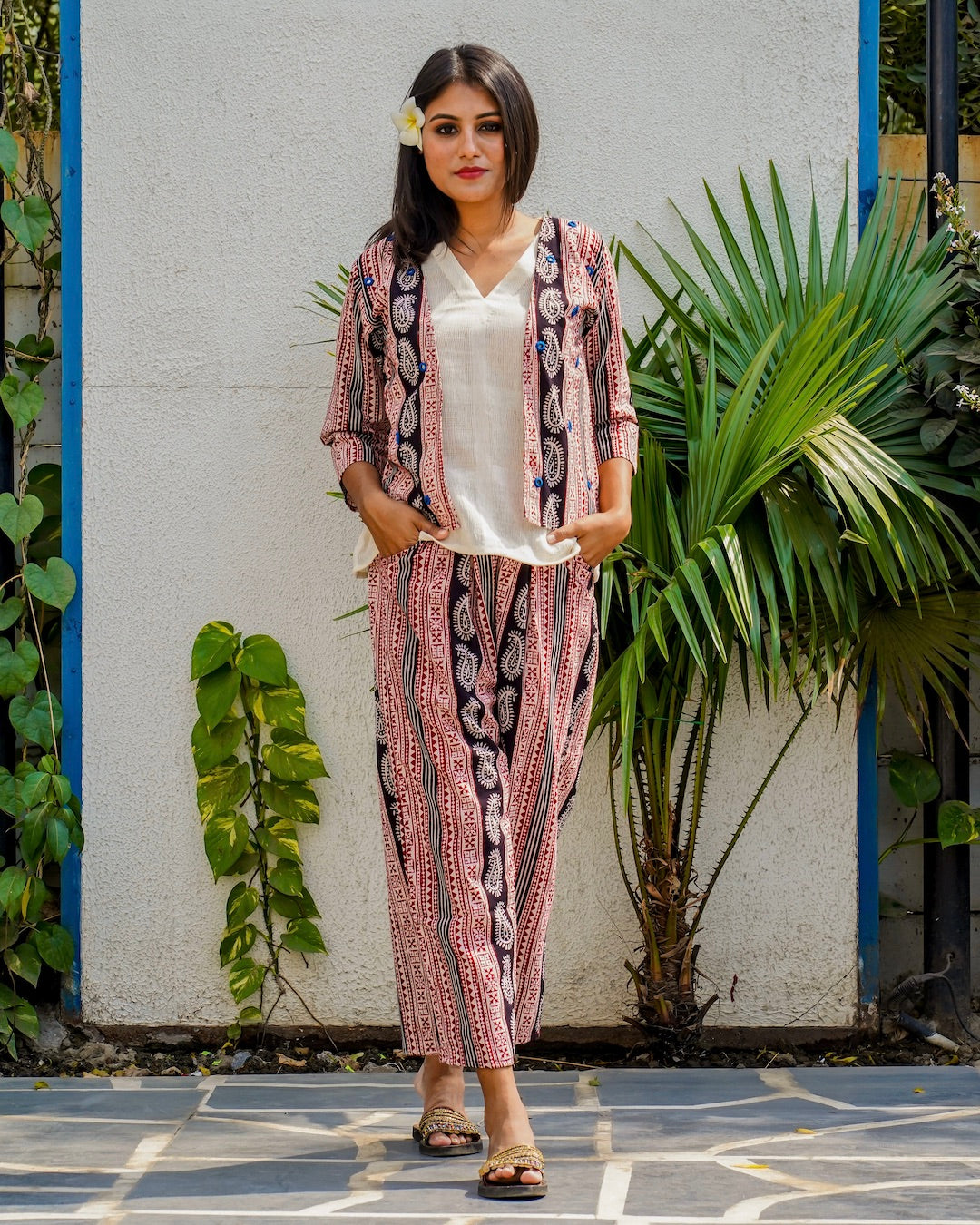 Shop Bagh print shrug palazzo set online at bebaakstudio.com