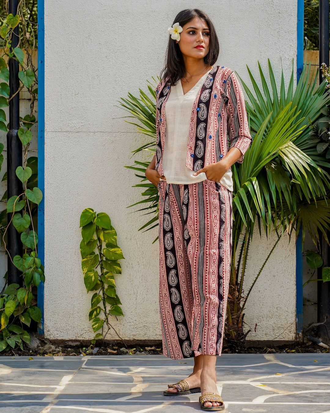 Shop Bagh print shrug palazzo set online at bebaakstudio.com