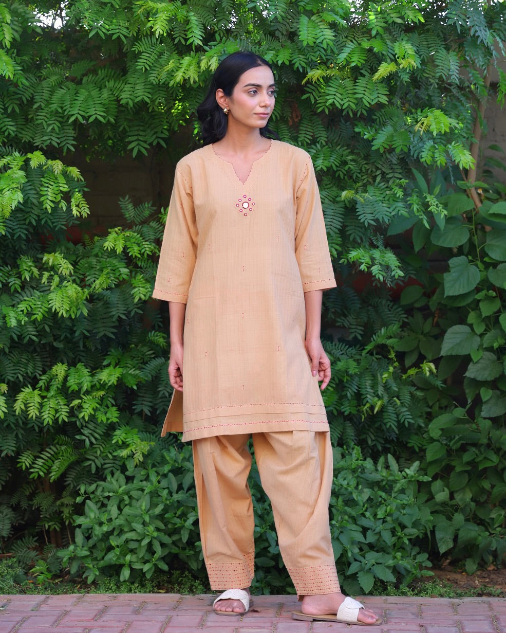 Preet Beige Handwoven Salwar Kurta Set