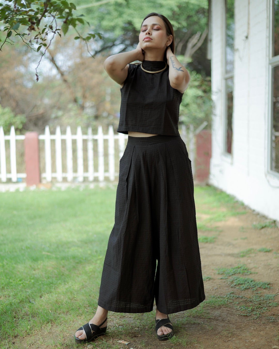 Shop black palazzo co-ord set online at bebaakstudio.com