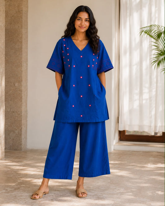 Shama Mirror Blue Handwoven Cotton Kurta set