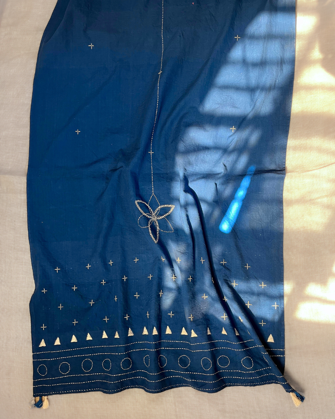 Shop Indigo cotton Kantha Embroidered Dupatta online at bebaakstudio.com