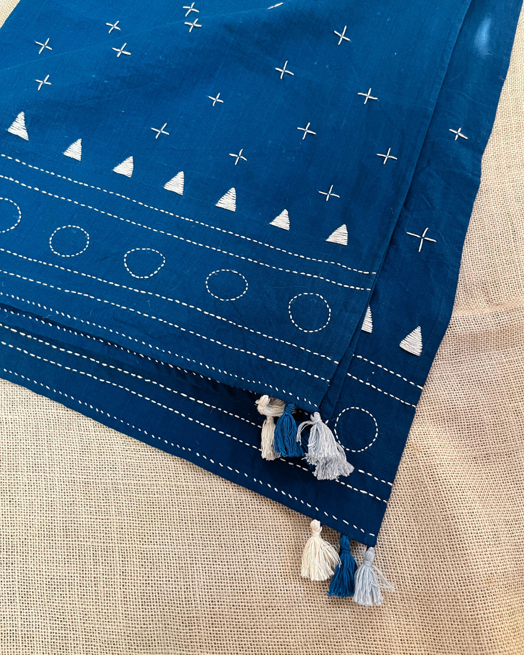 Shop Indigo cotton Kantha Embroidered Dupatta online at bebaakstudio.com