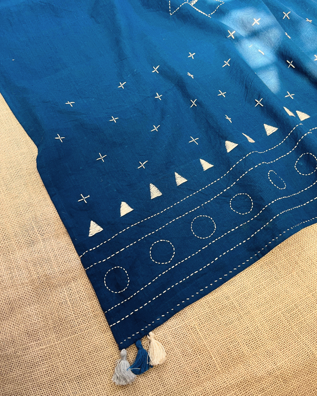 Shop Indigo cotton Kantha Embroidered Dupatta online at bebaakstudio.com