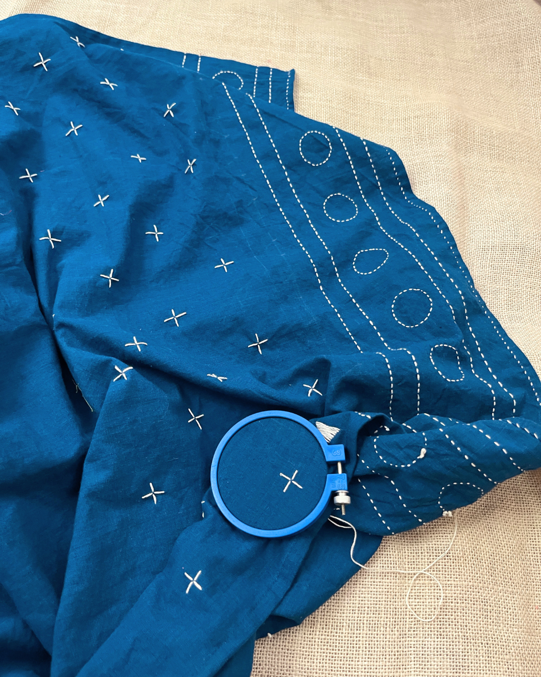 Shop Indigo cotton Kantha Embroidered Dupatta online at bebaakstudio.com