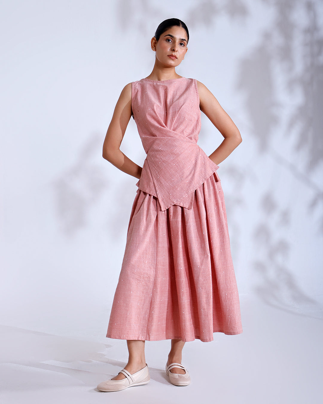 Blush Coral Handwoven Cotton Skirt Set