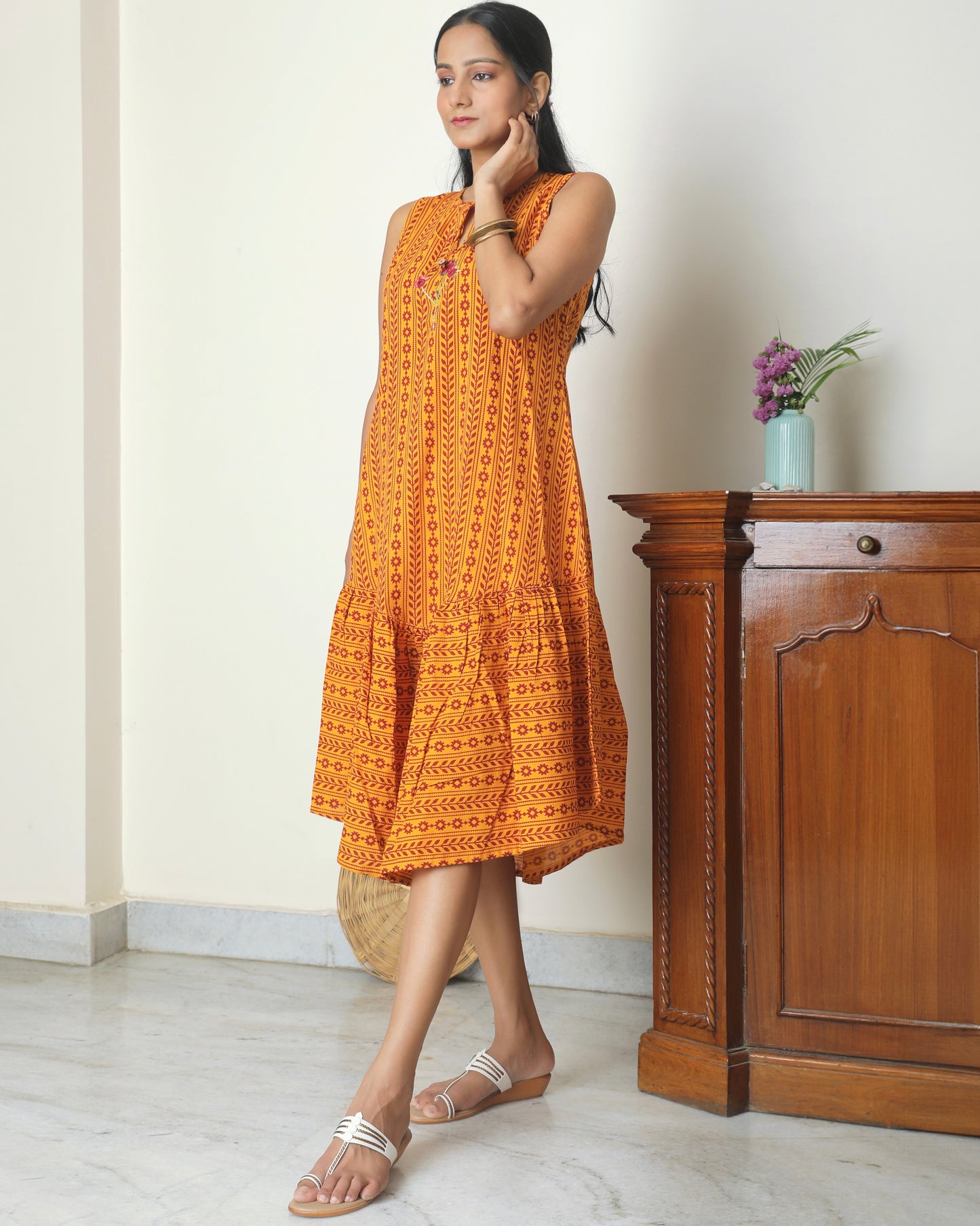 Yellow Bagh print A line dress from Bebaak