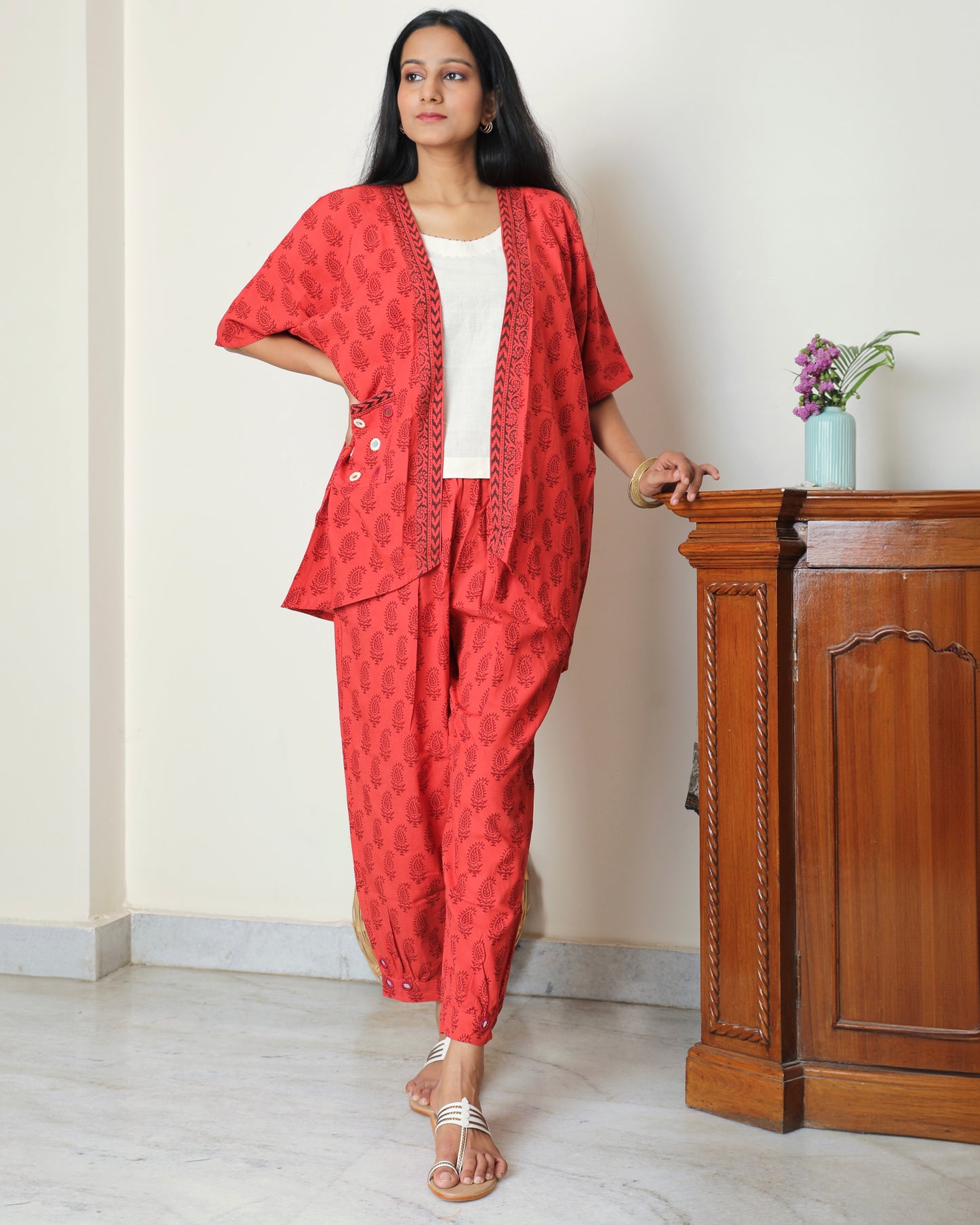 shop Red bagh block print cotton co-ordinate