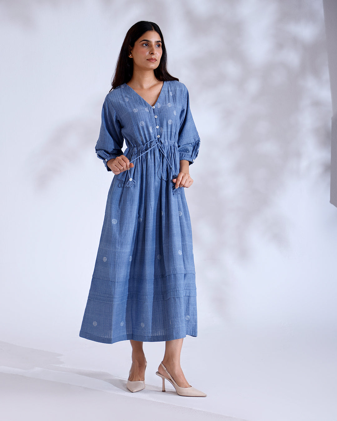 Cairo Dusky Blue Handwoven Cotton Maxi Dress