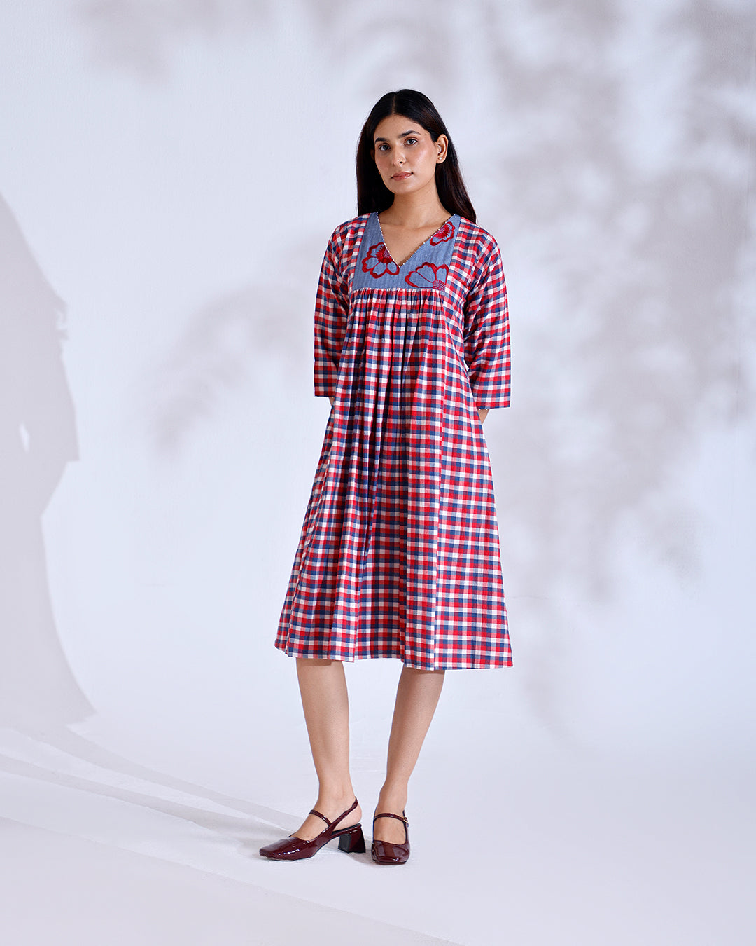 Daisy Red Gingham Handwoven Cotton Flow Dress