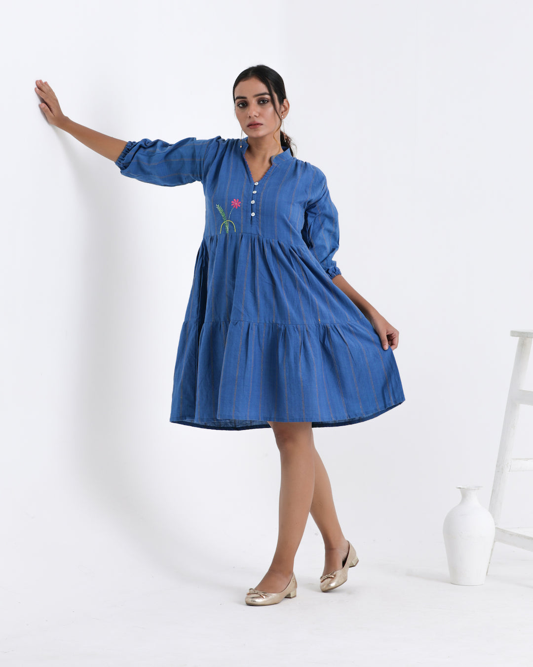 Shop Blue embroidered midi dress online at bebaakstudio.com