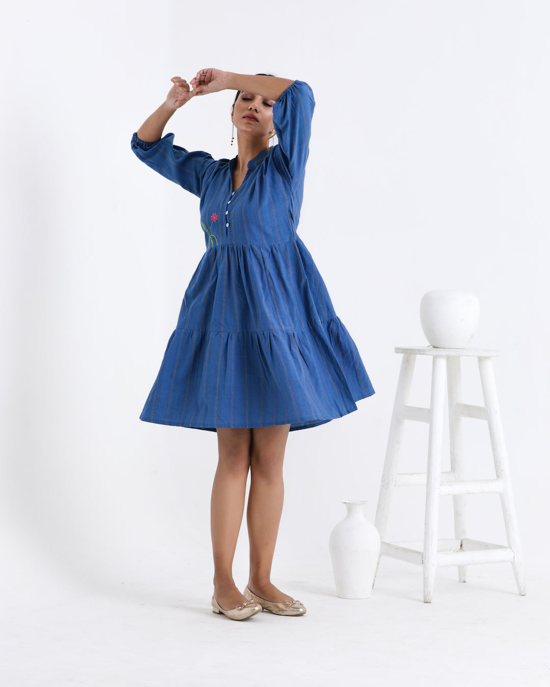 Shop Blue embroidered midi dress online at bebaakstudio.com