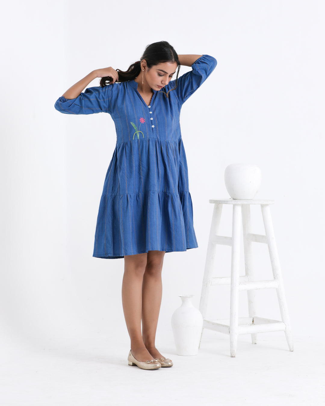 Shop Blue embroidered midi dress online at bebaakstudio.com