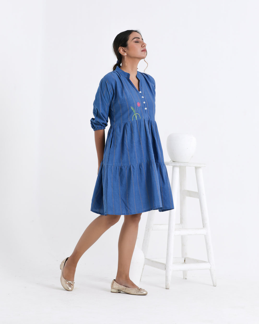 Shop Blue embroidered midi dress online at bebaakstudio.com