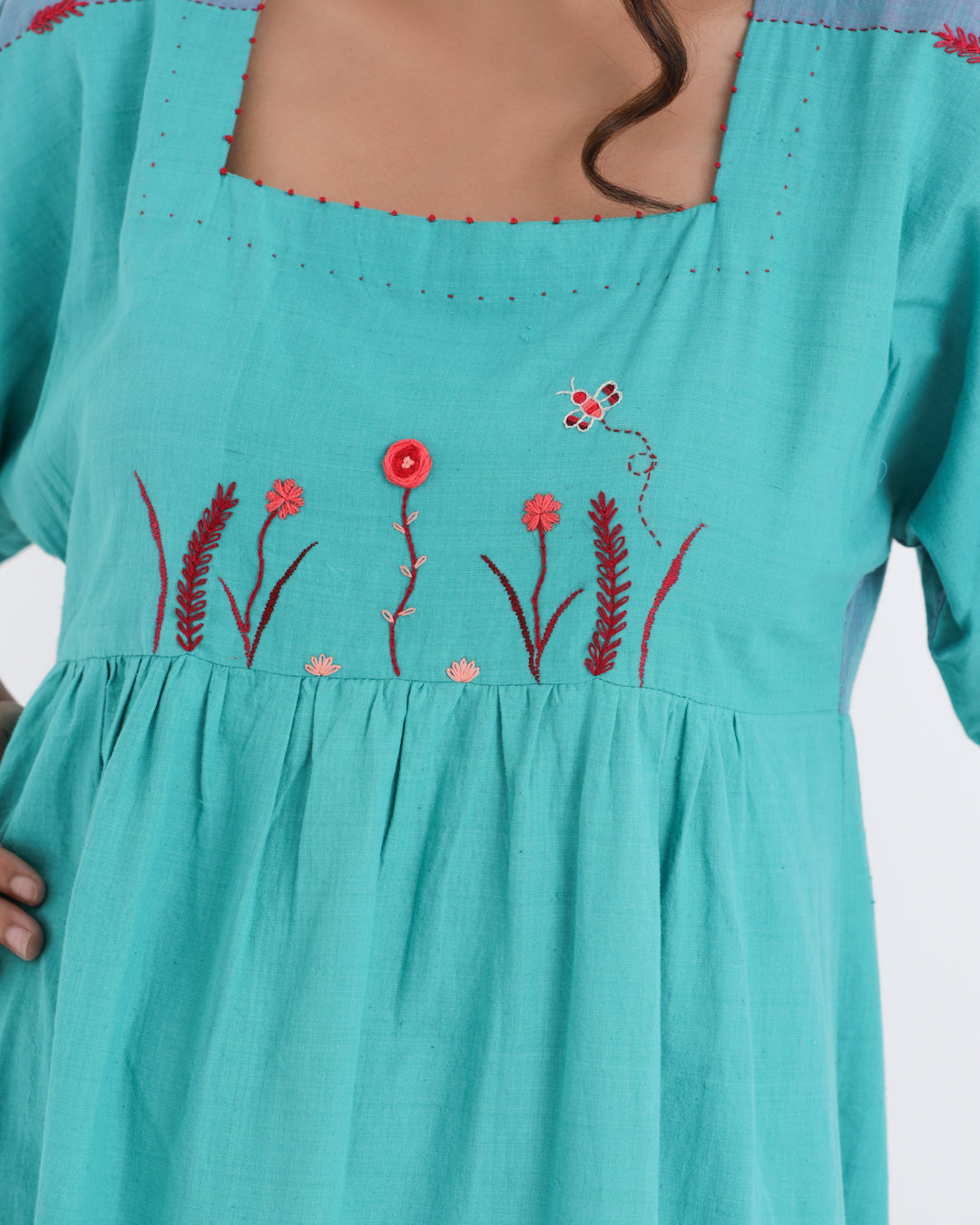 Shop teal embroidered anti fit casual dress