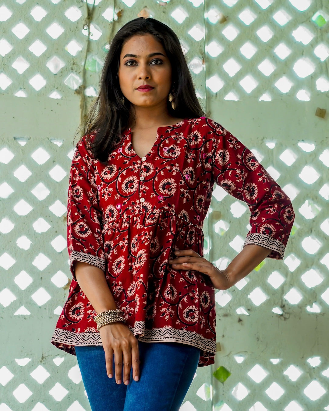Shop Bagh print floral top online at bebaakstudio.com