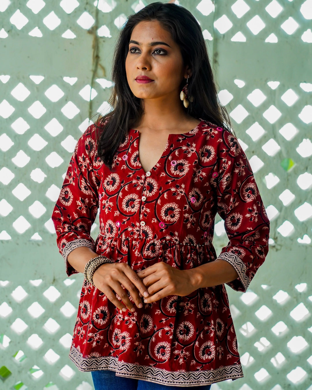 Shop Bagh print floral top online at bebaakstudio.com