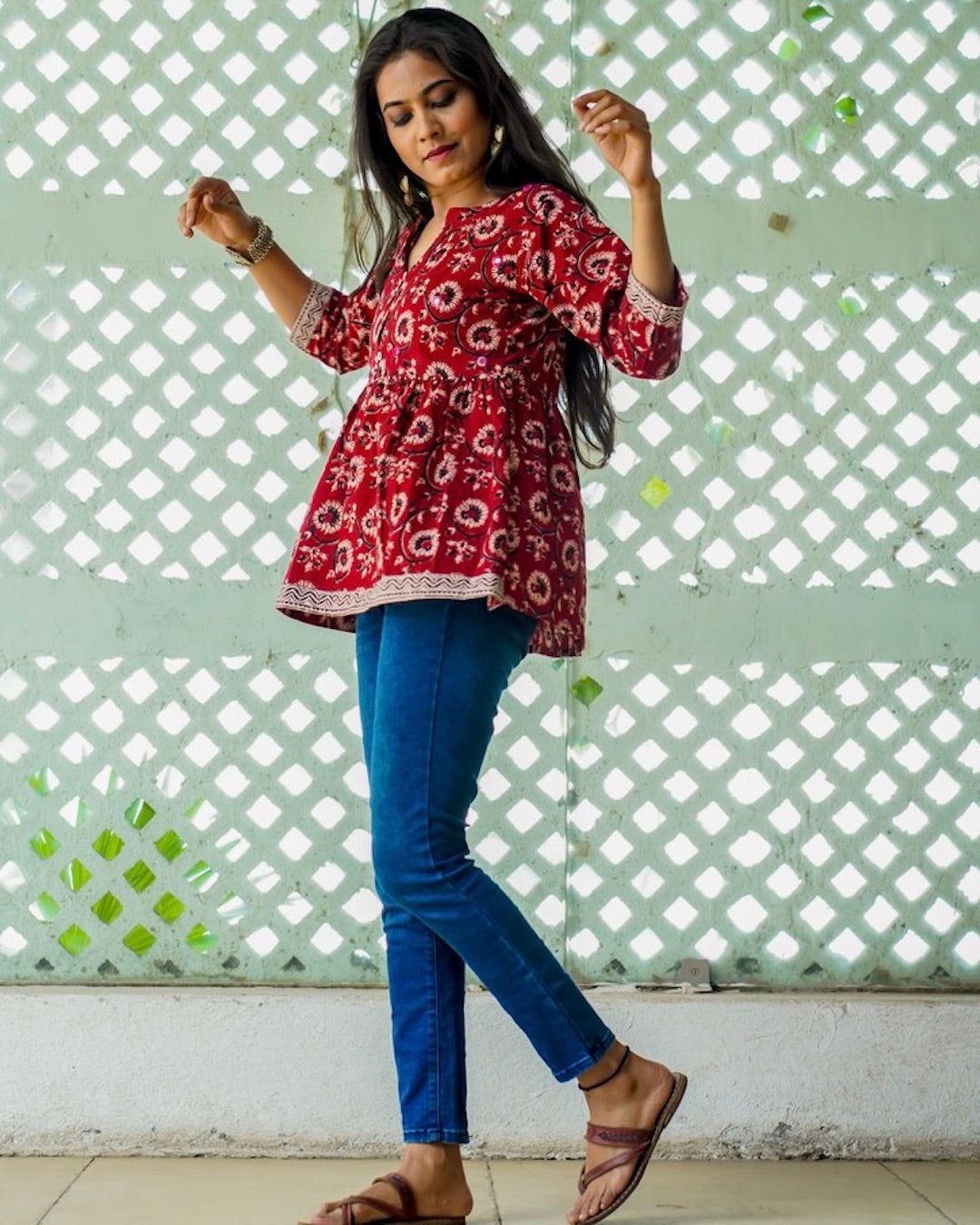 Shop Bagh print floral top online at bebaakstudio.com