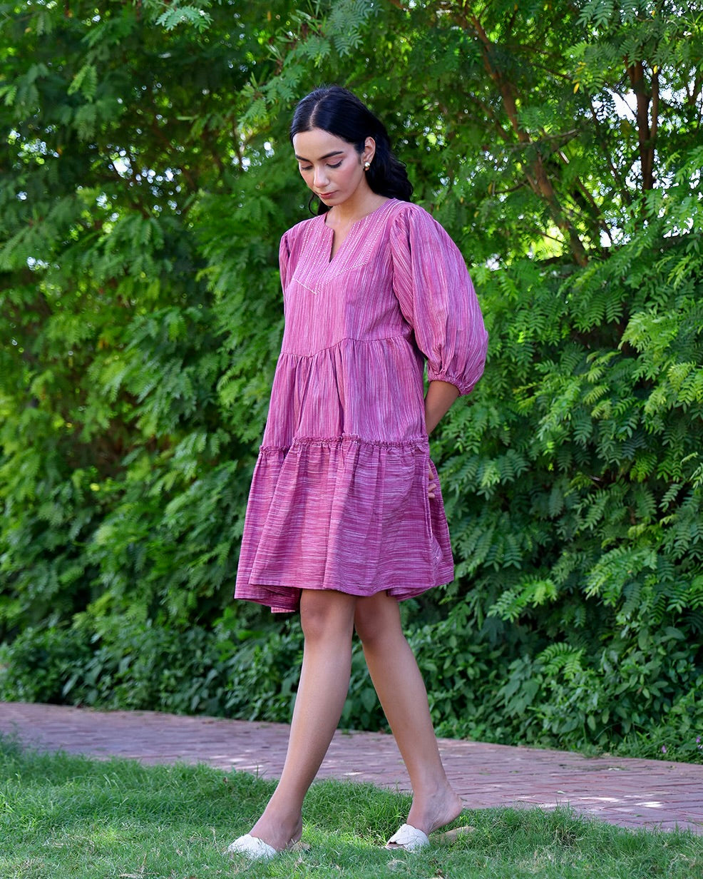 Bebo Mauve Handwoven Short Dress