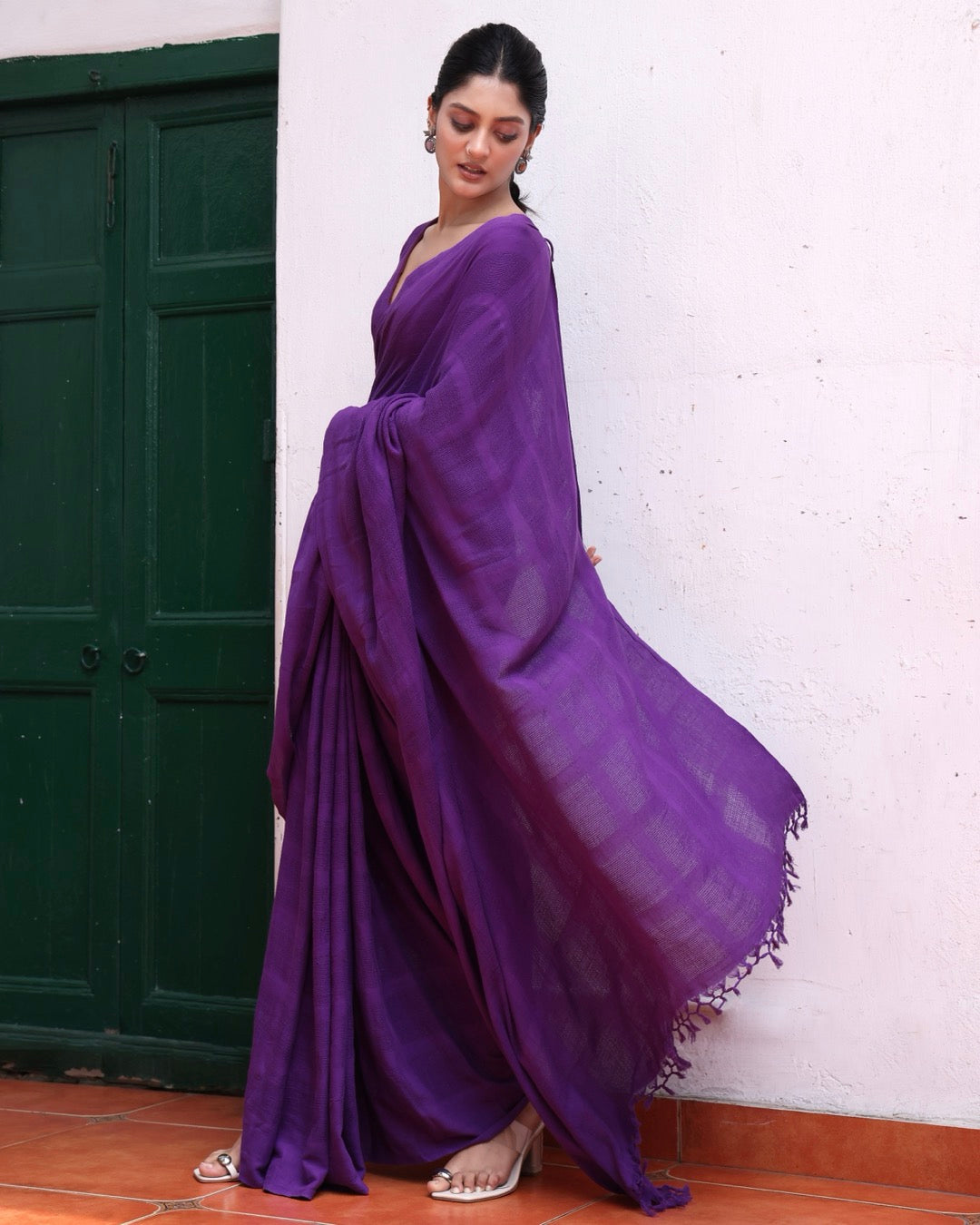 Shop Purple handwoven pure cotton saree online at bebaakstudio.com