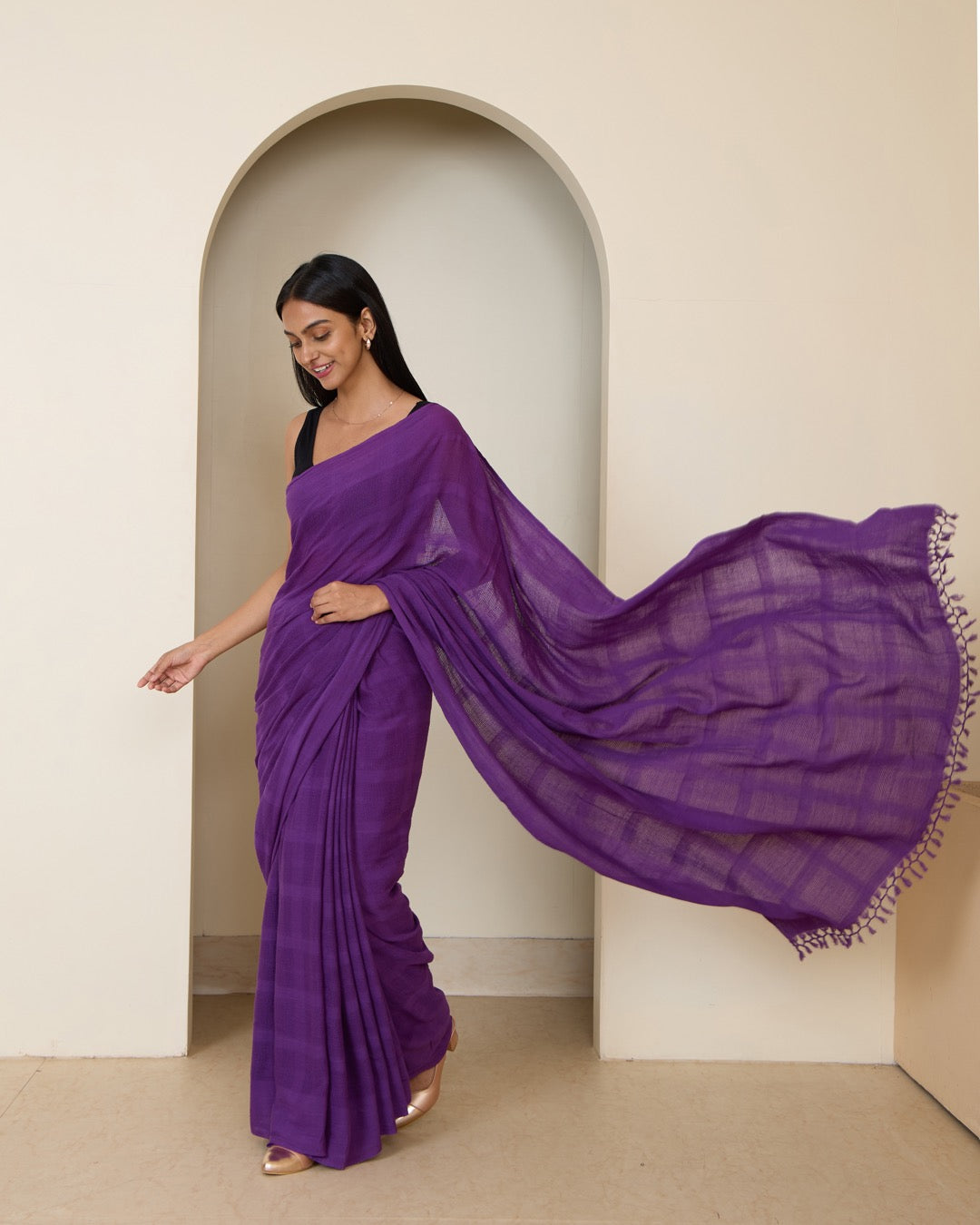 Shop Purple handwoven pure cotton saree online at bebaakstudio.com