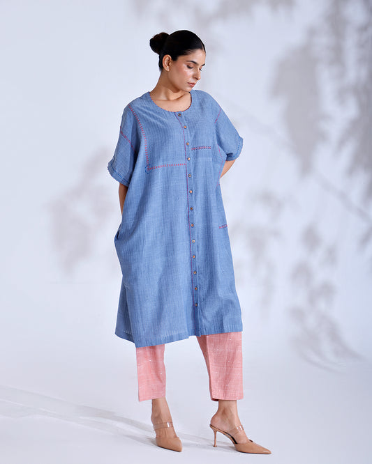 Noorie Dusky Blue Handwoven Antifit Tunic Set