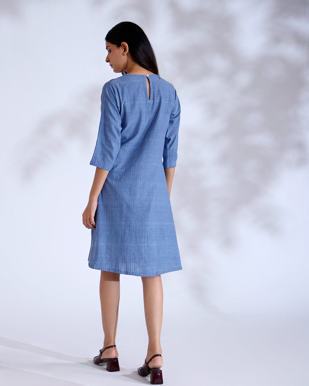 Noorie Dusky Blue Handwoven Cotton Flow Dress
