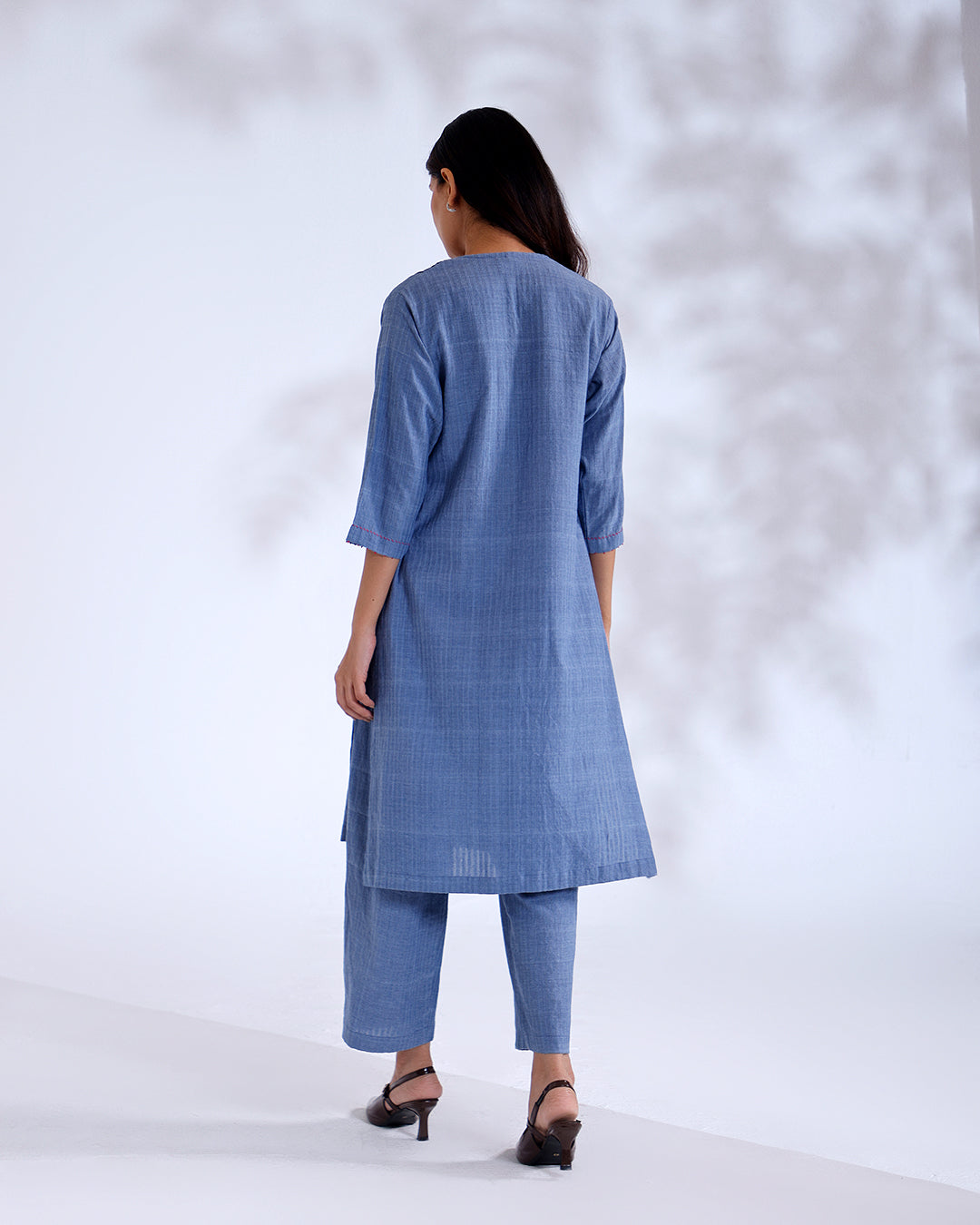 Noorie Dusky Blue Handwoven Cotton Kurta Set
