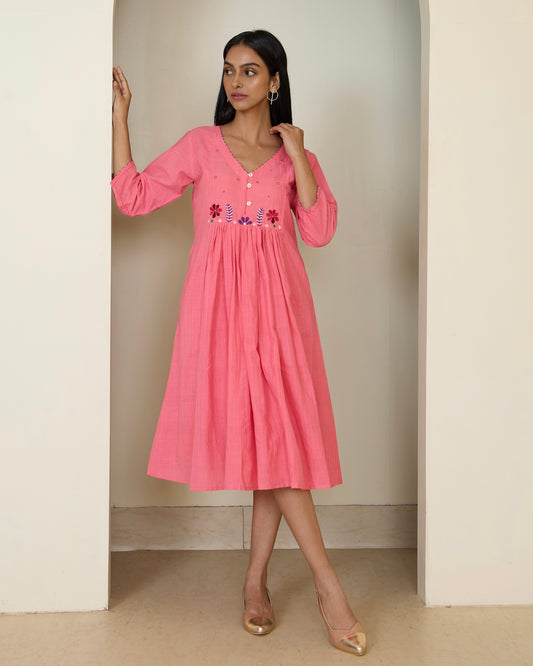 Dia Floral Handwoven Cotton Gather Dress