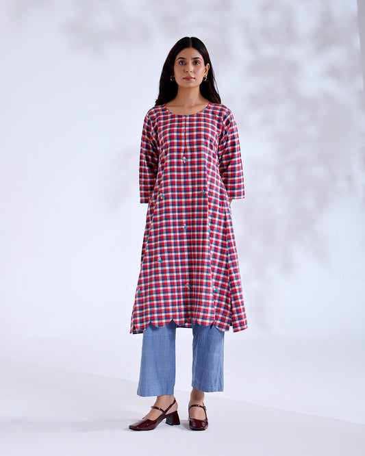 Rosa Gingham Handwoven Cotton Tunic Set