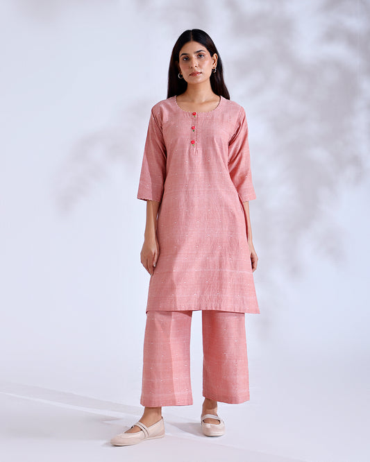 Rose Coral Handwoven Cotton Tunic Set