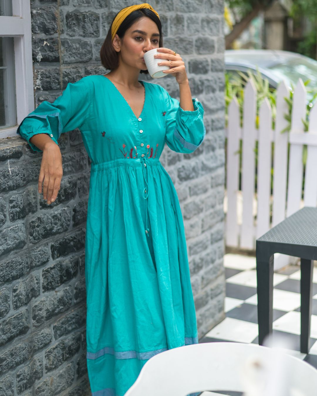 Ocean green maxi summer dress online at bebaakstudio.com