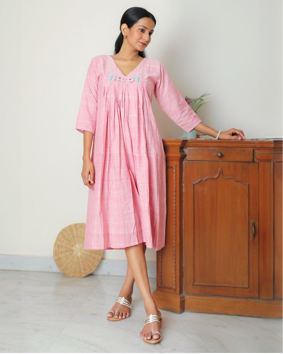 Shop pink flowy embroidered dress from Bebaak: Handmade clothing